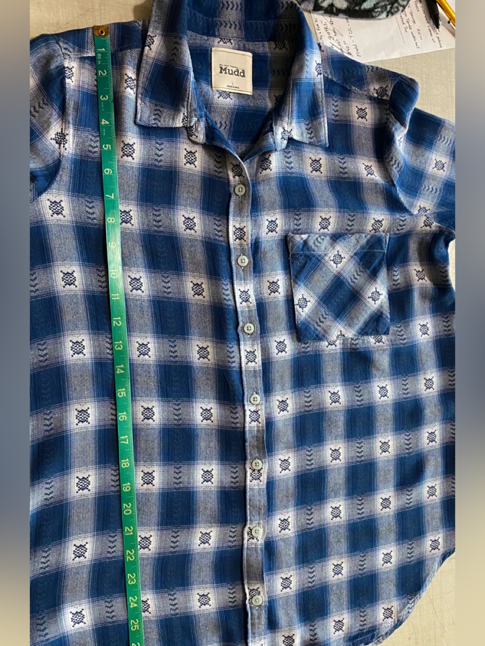 MUDD Y2K western Boho grunge, blue and white plaid shirt - Picture 12 of 13